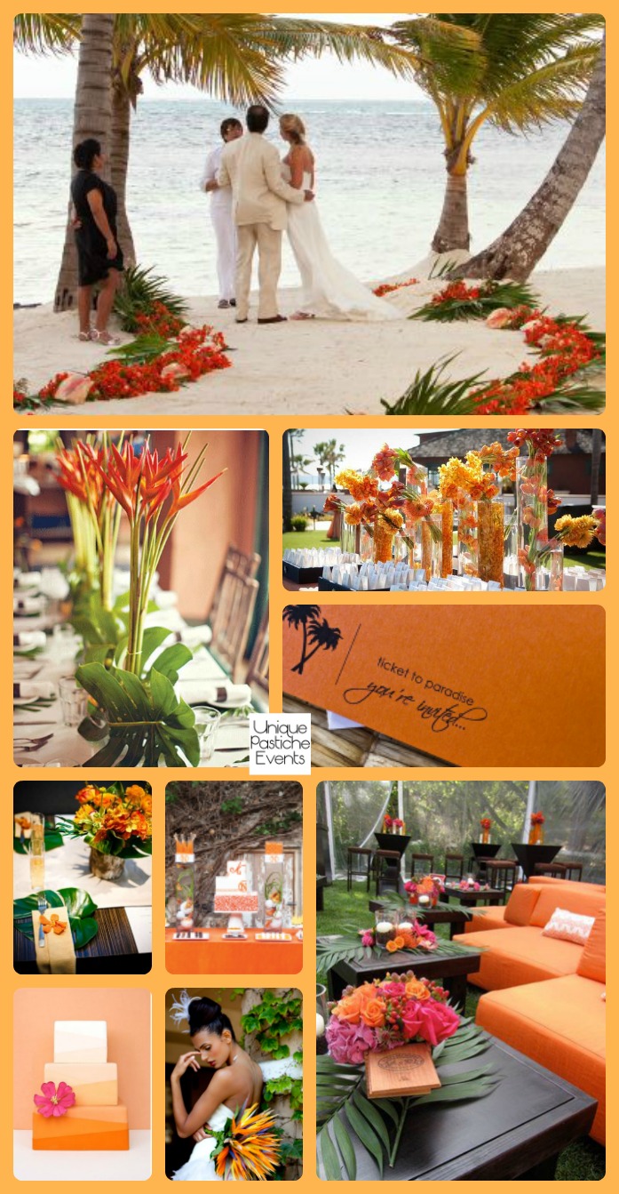 A Modern Tropical Beach Wedding in Orange Read more of the details and see more images from this inspiration board in the original post: https://uniquepasticheevents.com/2016/05/11/a-modern-tropical-beach-wedding-in-orange/