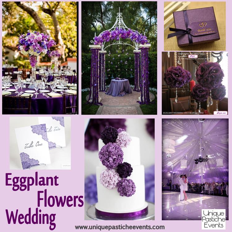 Eggplant Purple and Flowers Wedding Complete details on this post: https://uniquepasticheevents.com/2013/09/18/eggplant-purple-and-flowers-wedding-ideas/