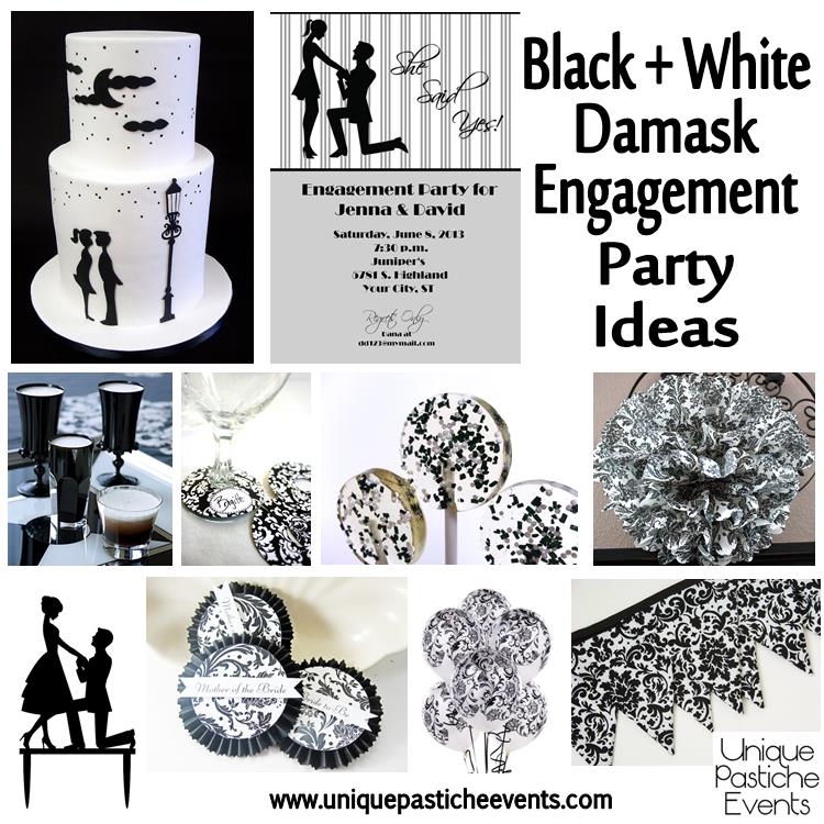 Black + White +Damask Engagement Party Ideas