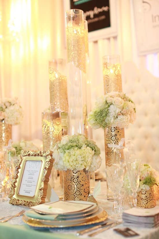 Gold Lace with Pops of Green and White TablescapeGold Lace with Pops of Green and White Tablescape