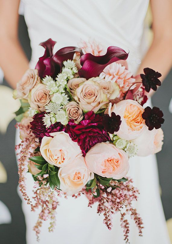 Peach and Cranberry Wedding Bouquet – spotted on 100 Layer Cake