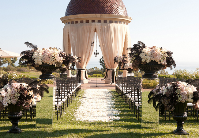 Black and White Wedding Ceremony and Aisle - shared by The Knot