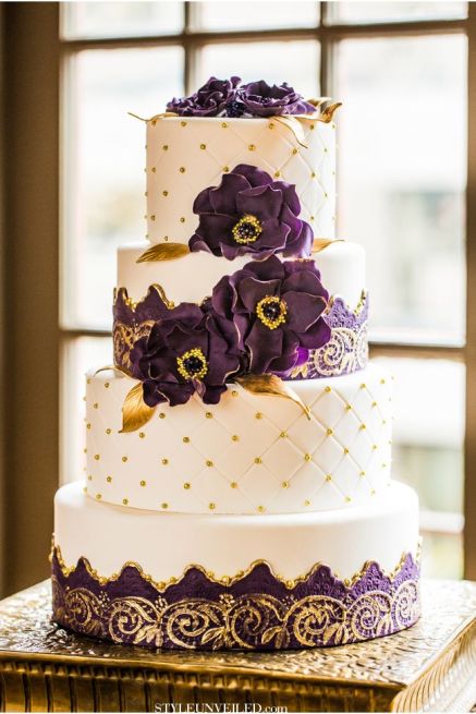 Purple and Gold Wedding Cake – shared on Style Unveiled