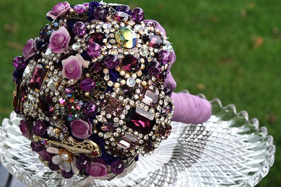 Purple Rhinestone Wedding Bouquet – made by hairbowswonderworld on Etsy