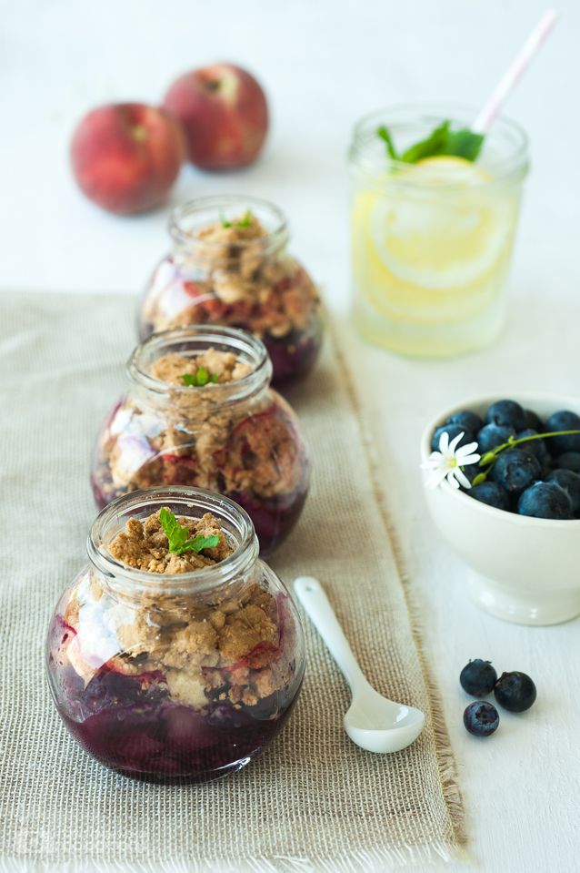 Picnic Peach & Blueberry Crumbles – recipe and details shared on Princess Misia