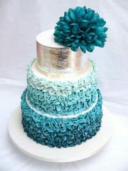 Multi-Tiered Blue and Silver Wedding Cake – spotted on Pinterest