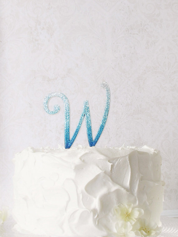 Glitter Bling Monogram Cake Topper in Blue – made by StudioBloomIowa on Etsy