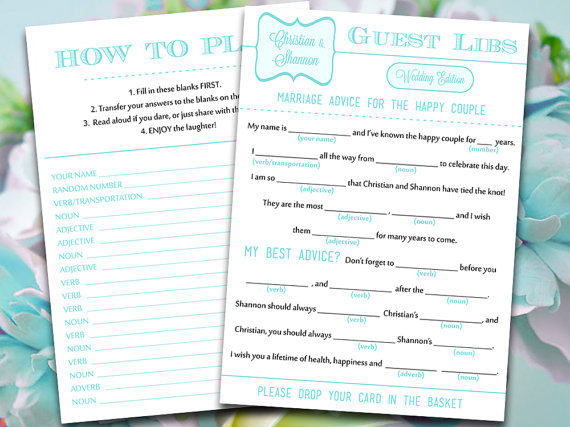 Printable Wedding Mad Libs in Turquoise Blue – made by PaintTheDayDesigns on Etsy