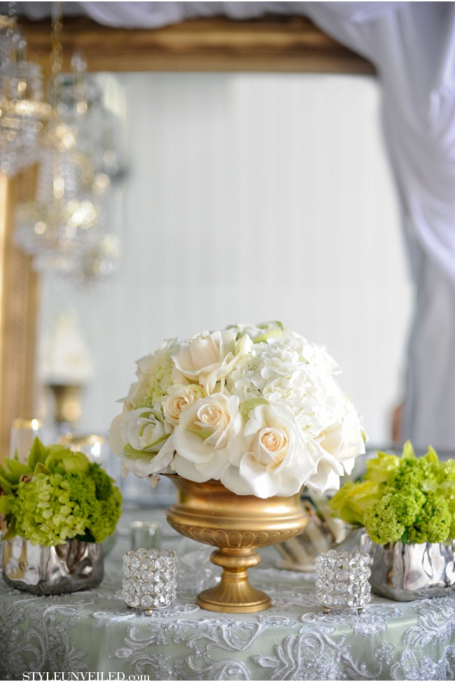 Light Green, White + Gold Tablescape – shared on Style Unveiled