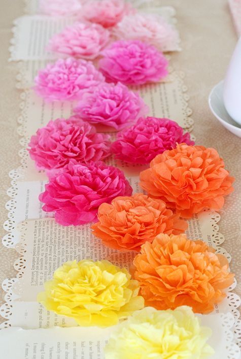 Tissue Paper Pom Pom Table Décor – shared on Lisa Storms