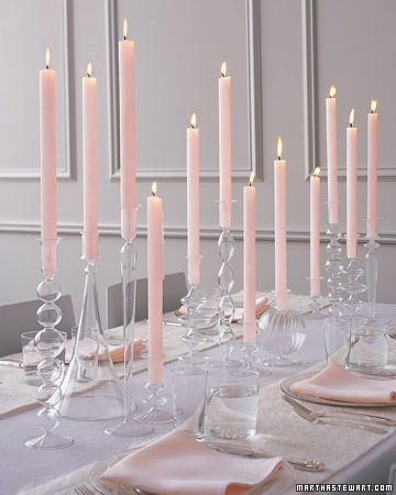 Glass Candlesticks and Tall Candles Centerpiece