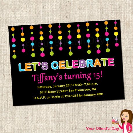 Glow in the Dark Birthday Party Invitation with Dots – made by yourblissfulday on Etsy