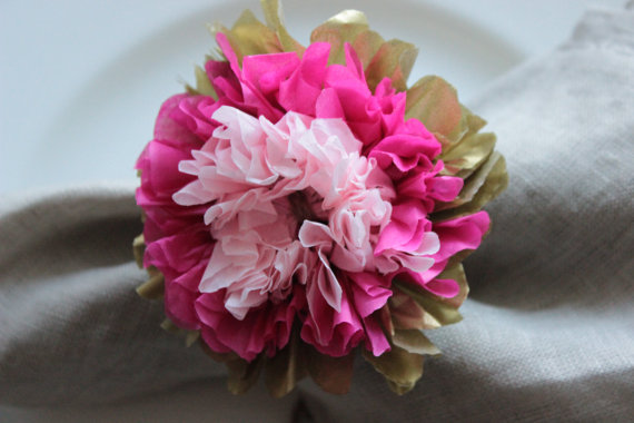 Gold, Raspberry and Pink Tissue Flower Napkin Rings – made by SouthernHoneysuckle on Etsy