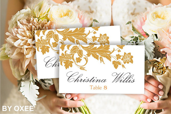 Printable Escort Card with Gold Floral Pattern – made by Oxee on Etsy