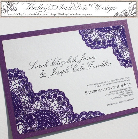 Dark Purple Vintage Antique Lace Invitations – made by MedleysInvitation on Etsy