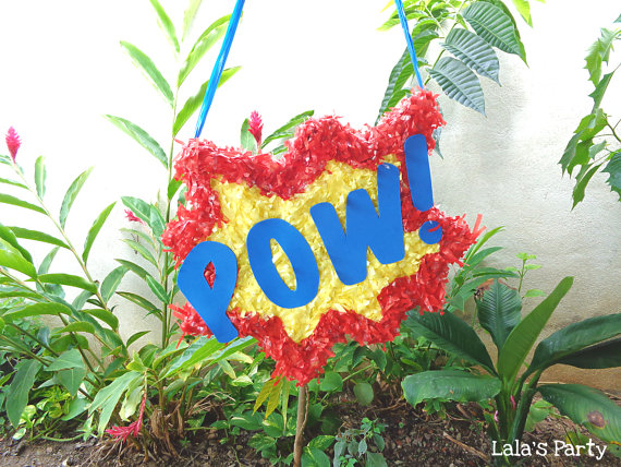 Superhero POW! Comic Book Piñata – made and sold by LaLasParty on Etsy