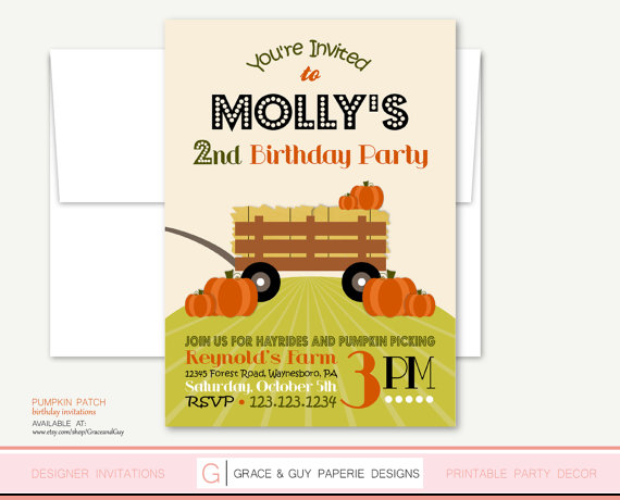 Pumpkin Patch Printable Birthday Party Invitation – made by GraceandGuy on Etsy
