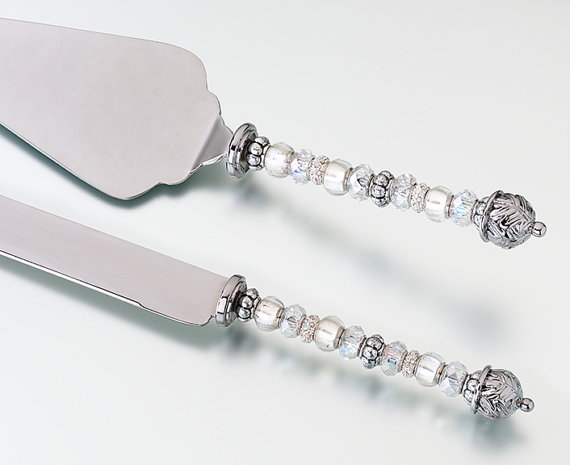 Beaded Cake Server and Knife Set –made by WEDUP on Etsy