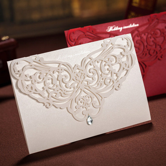 Fancy White Laser Cut Wedding Invitation – made by WishmadeCards on Etsy
