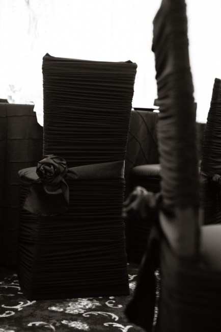 Dramatic Black Satin Chair Covers - shared on DecorFox