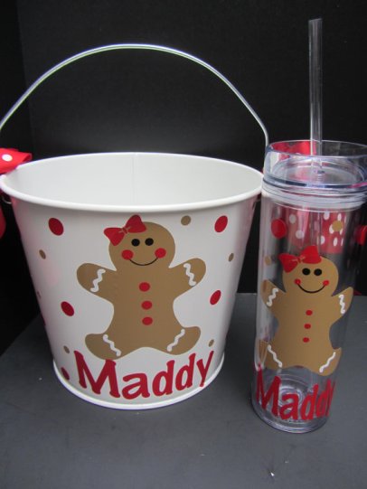 Personalized Christmas Gift Bucket and Tumbler Set – made by DottedDesigns on Etsy
