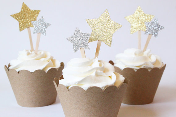 Gold Glitter Star Cupcake Toppers – made by WhenItRainsShop on Etsy