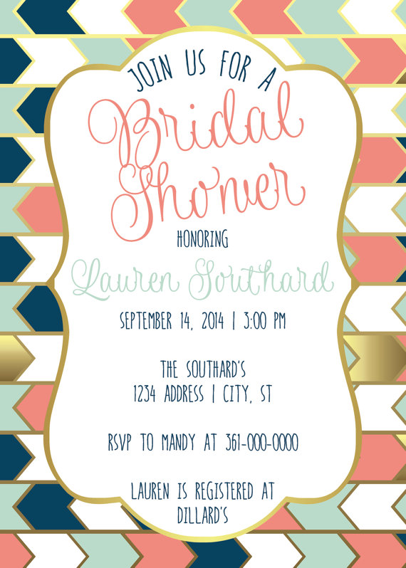 Naval, Coral, Mint and Gold Bridal Shower Printable Invitation – made by SouthernArrowDesigns on Etsy