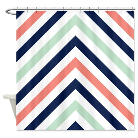 Chevron Curtain in Navy, Mint and Coral (to be used as a photo backdrop!) – made by GatheredNestDesigns on Etsy