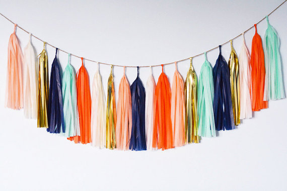 Mint, Peach and Gold Tassel Garland Décor – made by ohtobehappy on Etsy