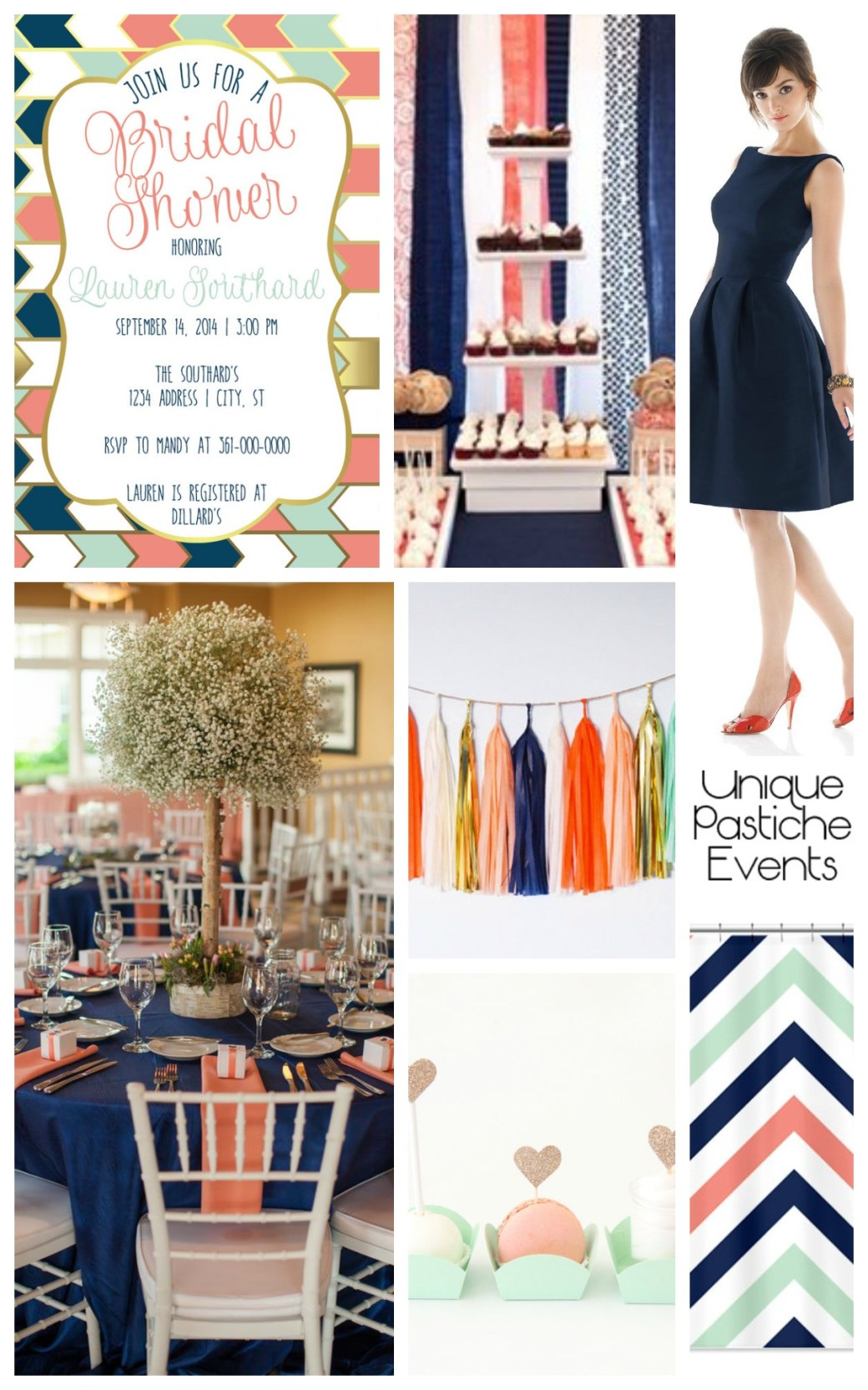Navy, Mint, Peach + Gold Bridal Shower