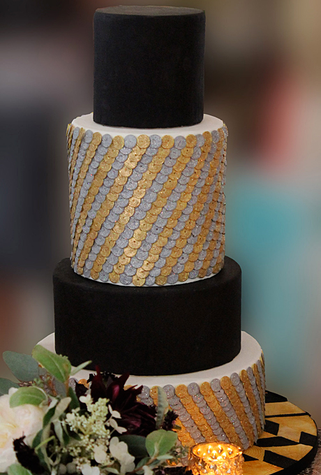 Black, Silver and Gold Sequin Cake – spotted on Brides.com