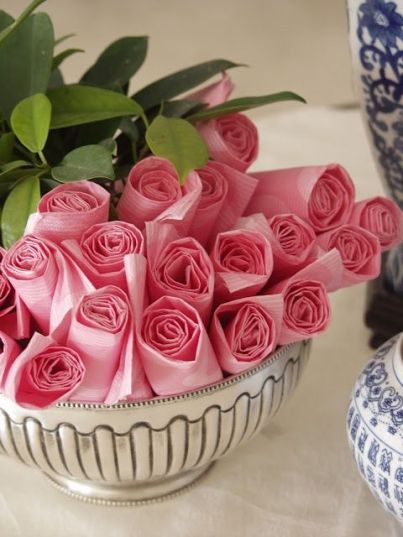 Rose Rolled Paper Napkin Fold – shared on Brit + Co