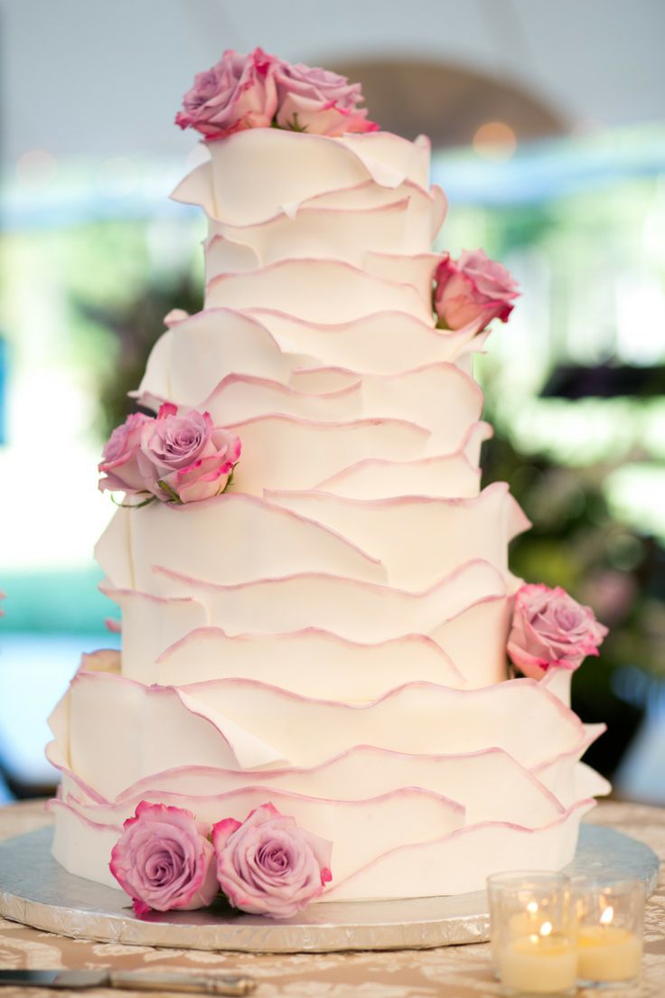 Layered Pink Rose Wedding Cake – shared on ModWedding