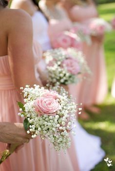 Pink Rose and Baby’s Breath Bridesmaids Bouquet - also shared on Bridal Musings