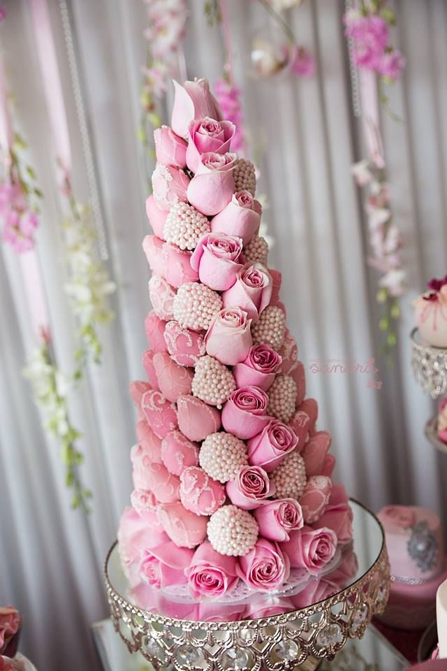 Pink Rose Croquembouche Tower – shared on The Little Big Company