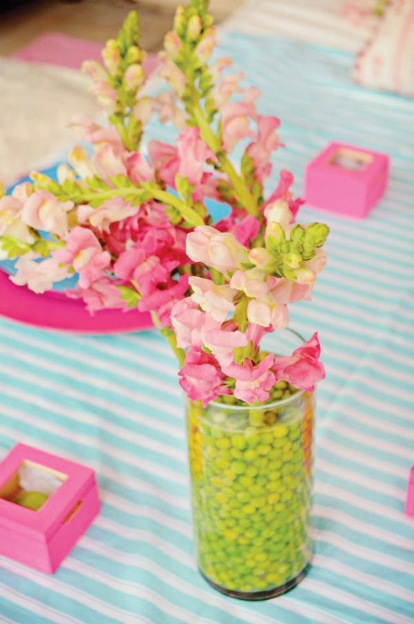 Pink Gladiolus Flowers and Lime Centerpiece – shared on Hostess With the Mostess