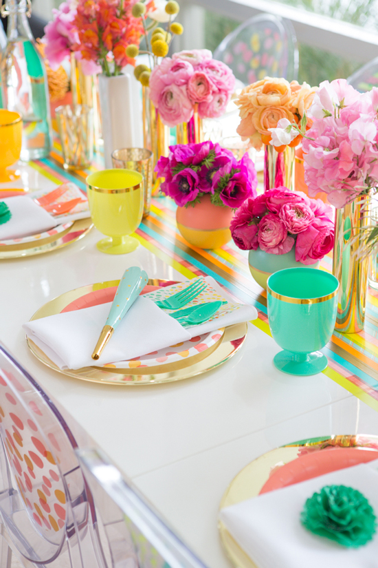 Colorful Tablescape with Gold Accents – shared on Oh Joy Blog