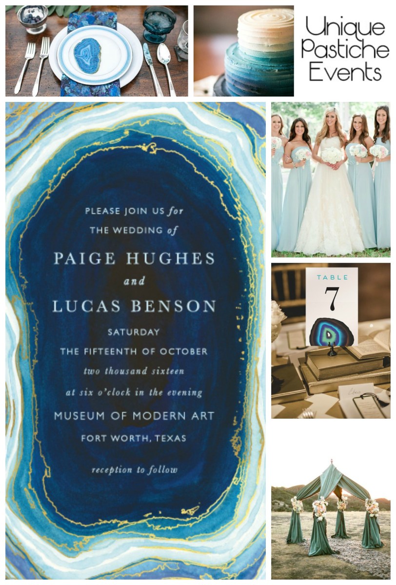 Blue + Gold Agate Wedding Ideas Enjoy the full post here: https://uniquepasticheevents.com/2015/05/13/blue-gold-agate-wedding-ideas/