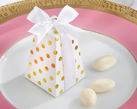 Gold and White Polka Dots Party Favor Box – made by Gracefuleventfavors on Etsy