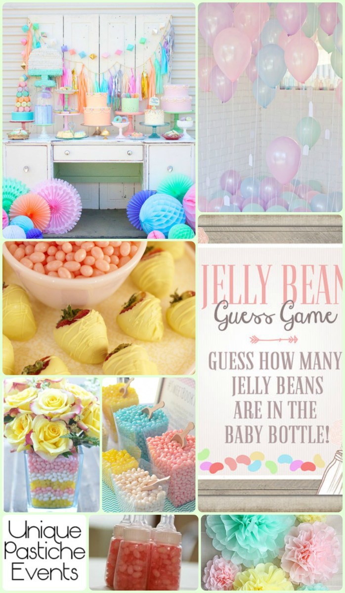 Sugary Sweet Pastels + Jelly Beans – Baby Shower Ideas See the full post for all the details: https://uniquepasticheevents.com/2015/05/06/sugary-sweet-pastels-jelly-beans-baby-shower-ideas/
