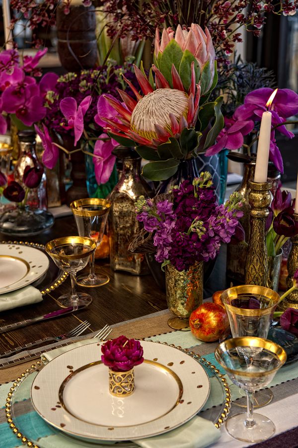 Bohemian Floral and Gold Tablescape – shared on The Wedding Chicks