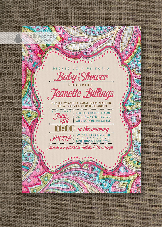 Pink Paisley Baby Shower Digital Invitation – made by digibuddhaPaperie on Etsy