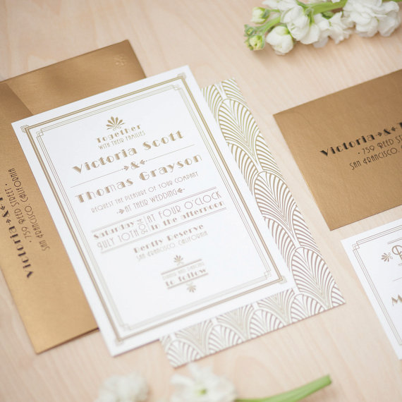 Art Deco Gold and White Wedding Invitation – created by JenSimpsonDesign on Etsy