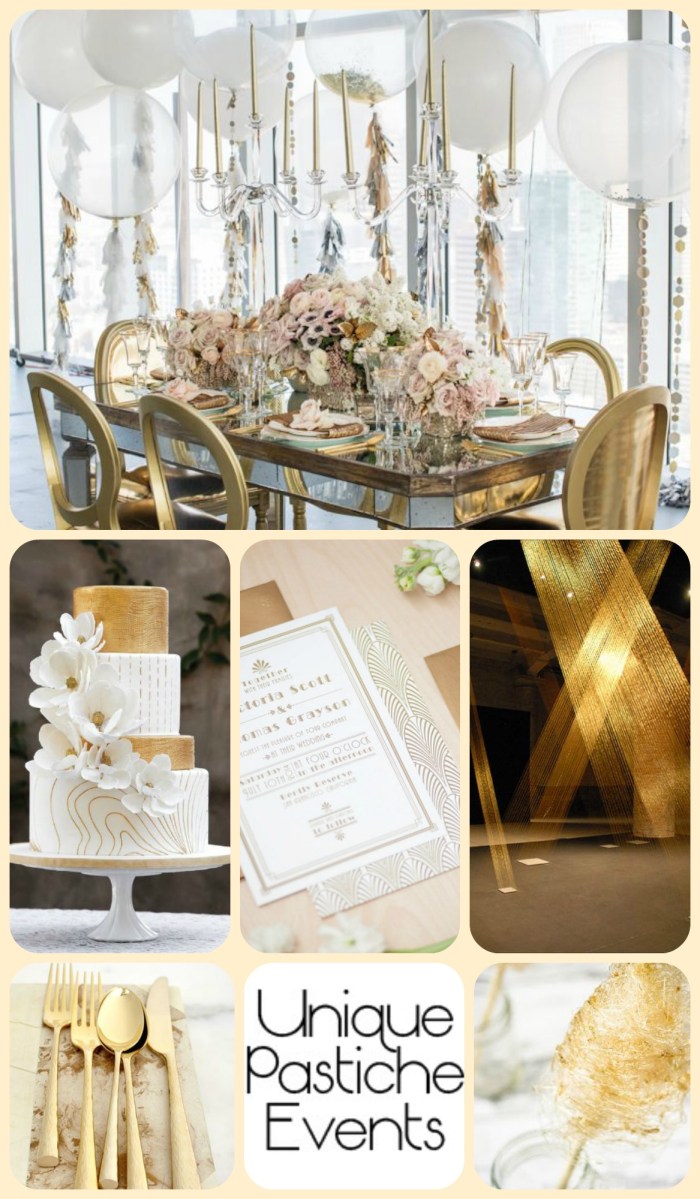 Modern Gold + White Celebration Inspiration Board See the full post: https://uniquepasticheevents.com/2015/06/24/modern-gold-white-celebration/