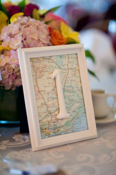 Travel Map Table Number – shared by Light Love Laughter Photography on Style Me Pretty