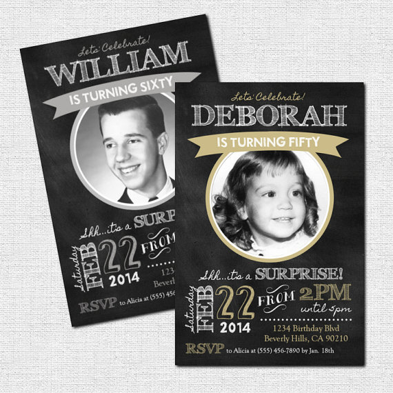 Photo and Chalkboard Milestone Birthday Party Invitations – made by nowanorris on Etsy
