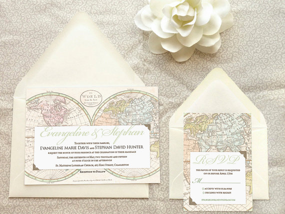Old World Map Travel Wedding Invitation – made and sold by merrymint on Etsy