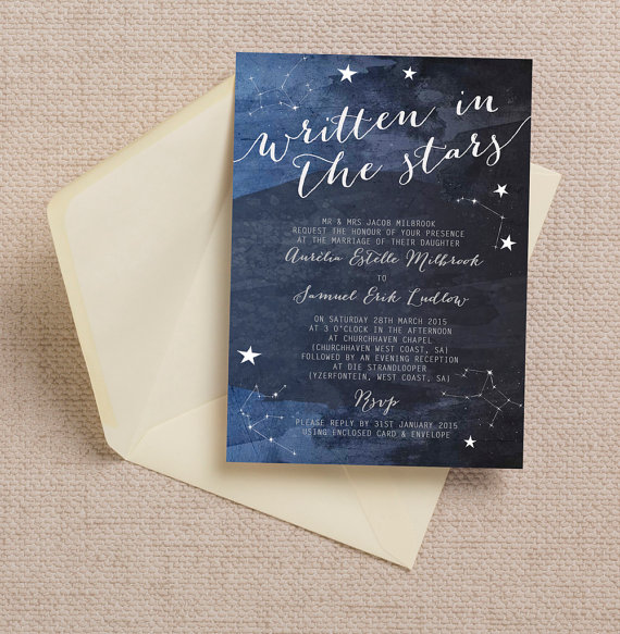 Constellation Stars Midnight Blue Wedding Invitation – made by HipHipHoorayStudio on Etsy
