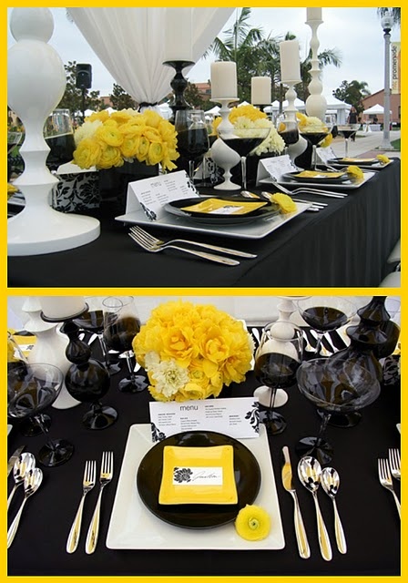 Black, Yellow and White Tablescape and Centerpiece – shared in a roundup post on Celebrations at Home