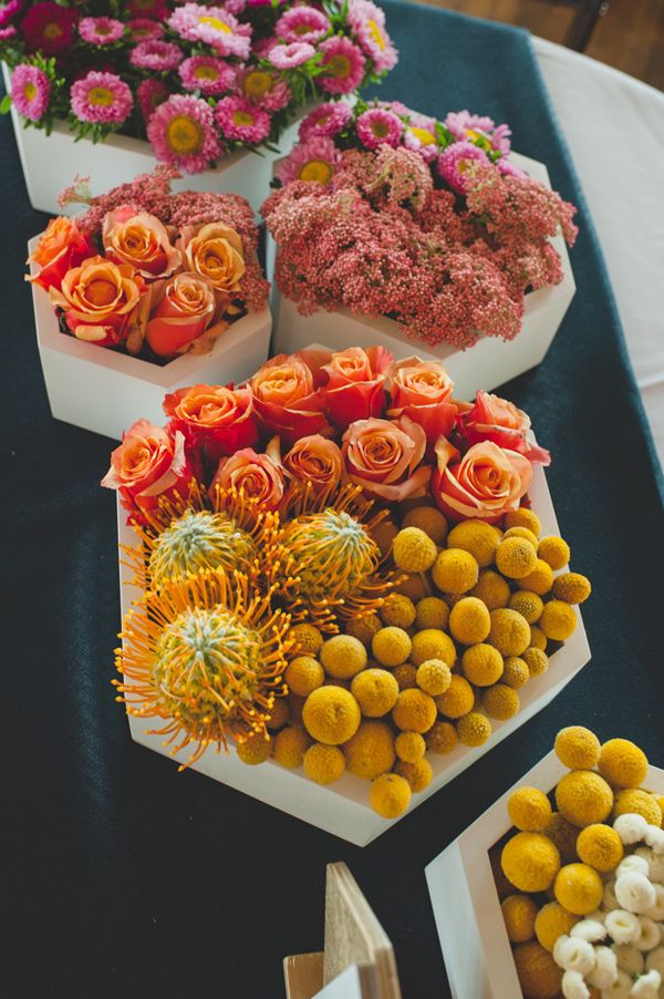 Colorful Honeycomb Centerpieces – shared on Ruffled